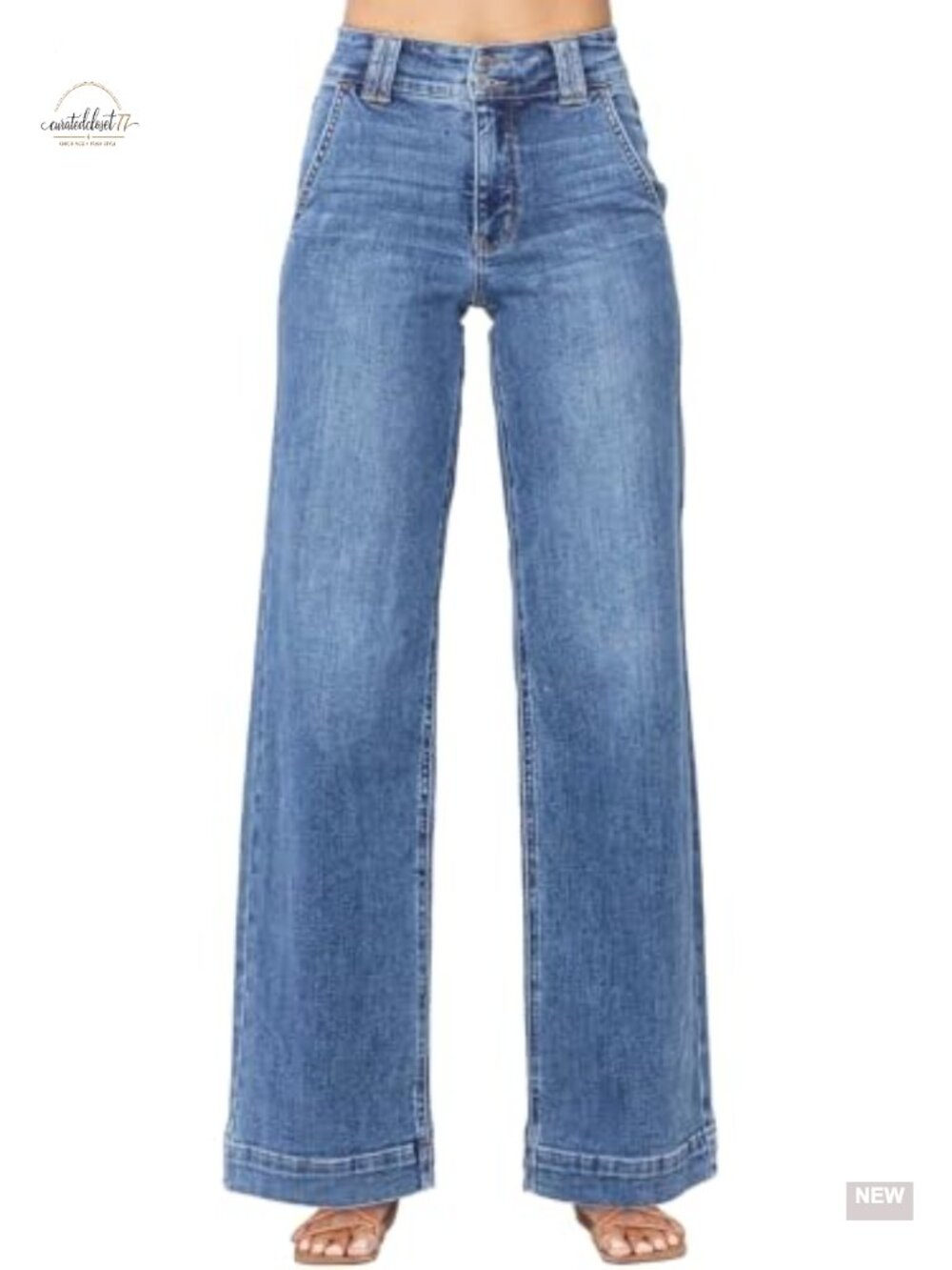 Women's High Waisted Wide Leg Straight Jeans Tummy Control Stretch Denim